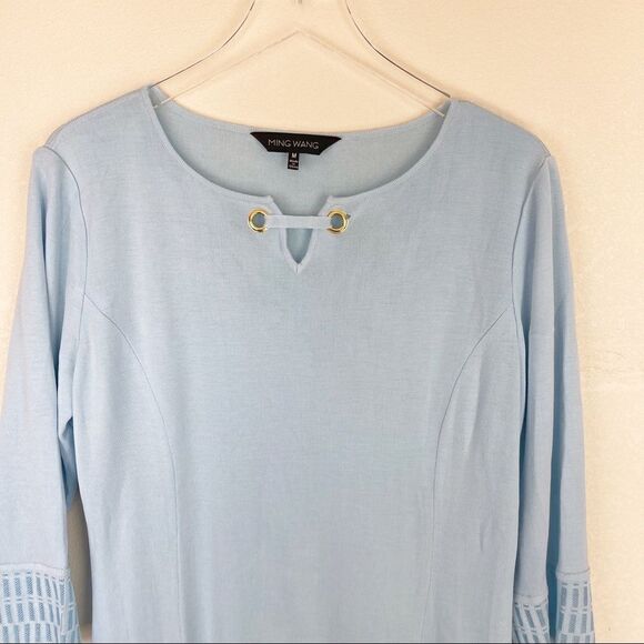 Ming Wang Blue Knit Sleeved Dress Medium - Picture 2 of 9